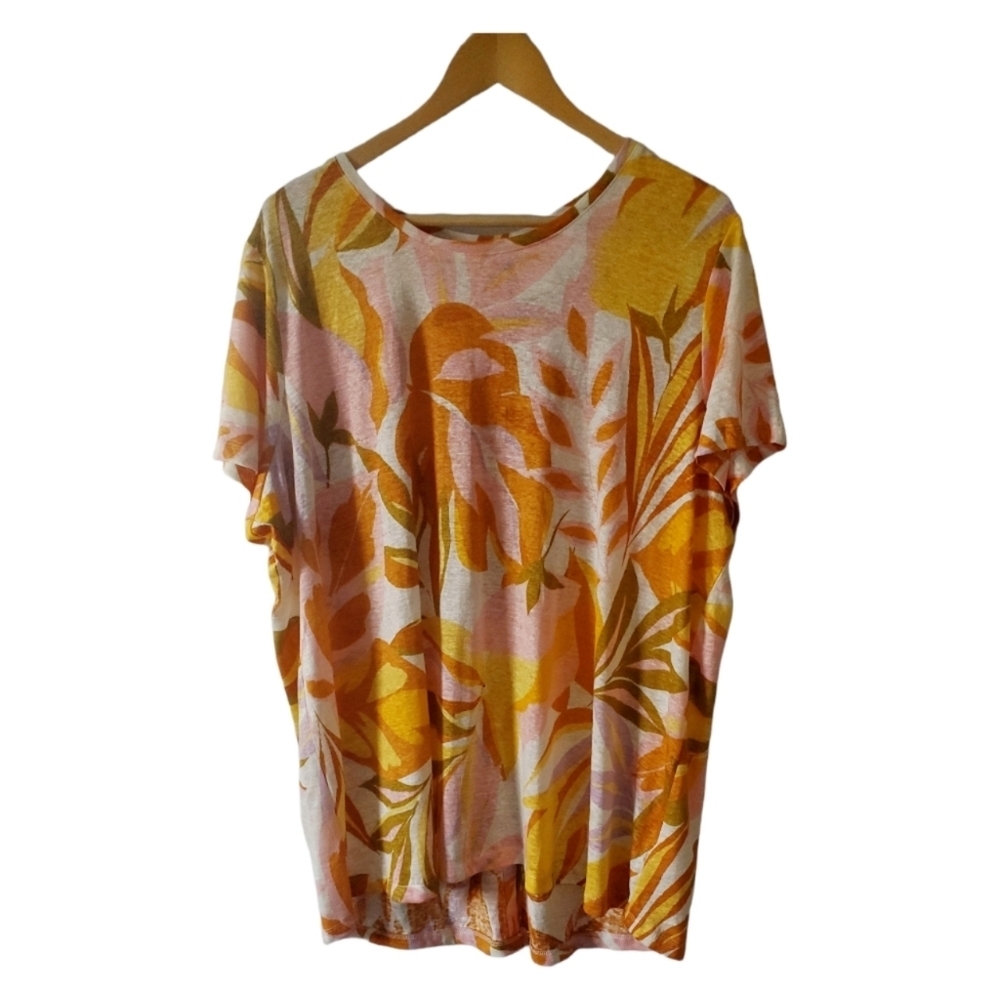 C&C California Floral Linen Tunic Hi/Low Top Size 2X Earthtone Colors NWT